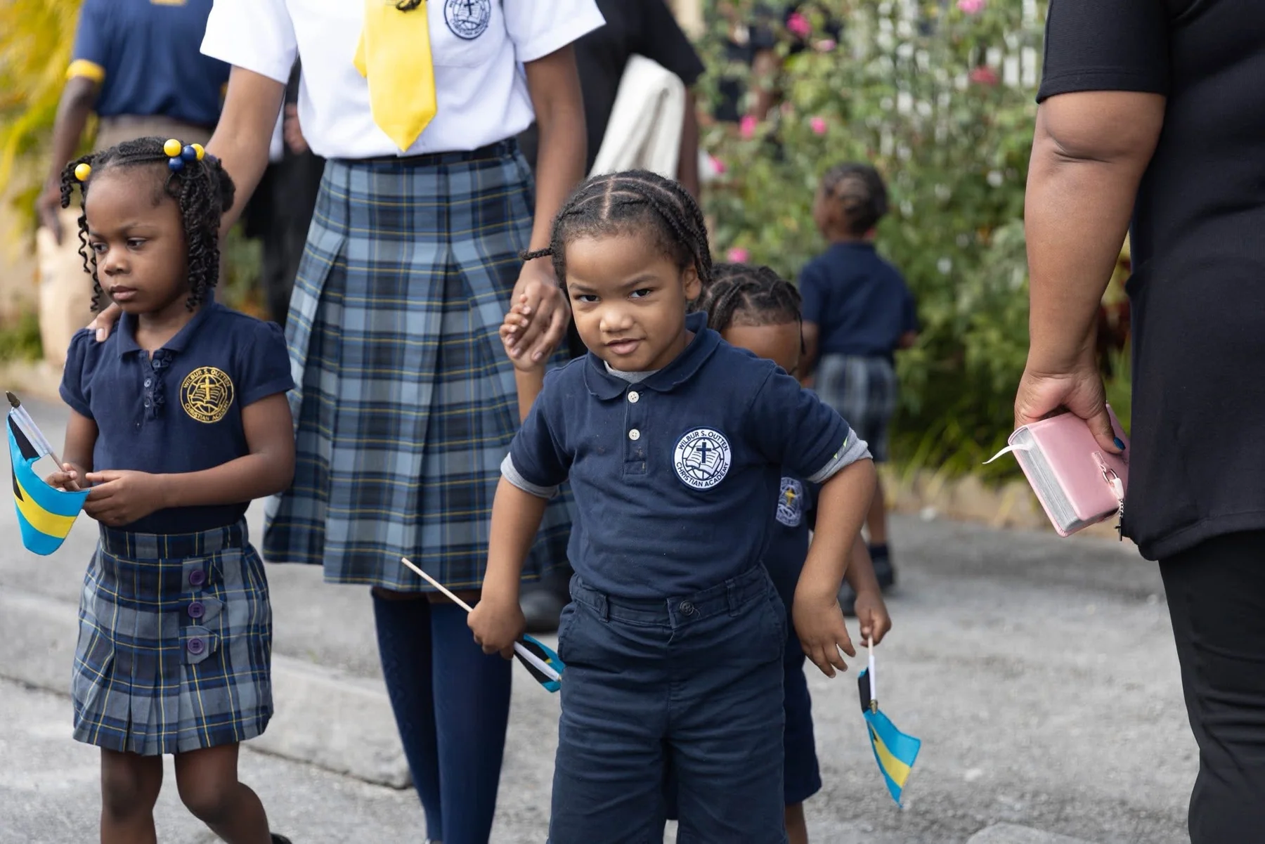 WSOCA students in school uniform celebrating Bahamian pride